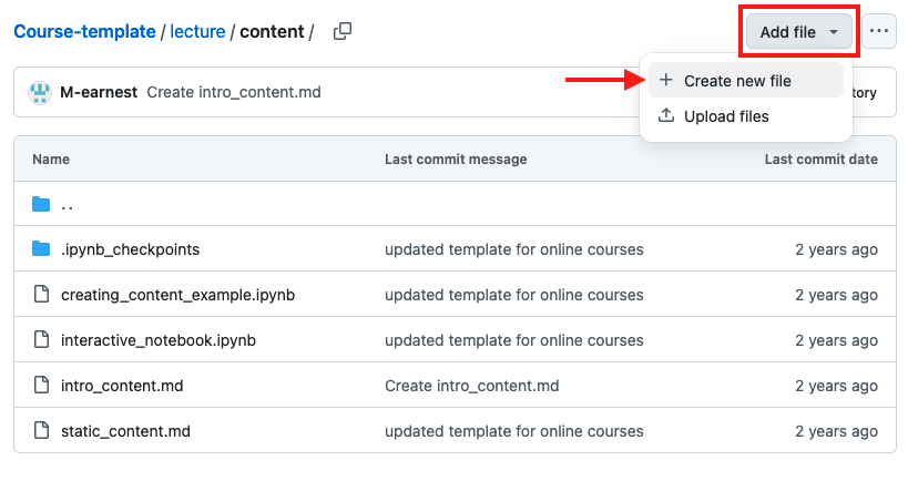 Image of the "add file" button and the "create new file" option.