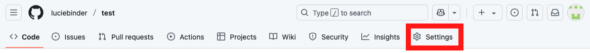 Image of the tab where the word "Settings" is located on the far right